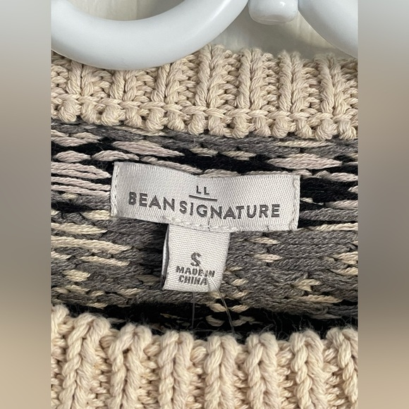 LL Bean Signature Cream Cable Knit Sweater Fair Isle Size S - Picture 6 of 15